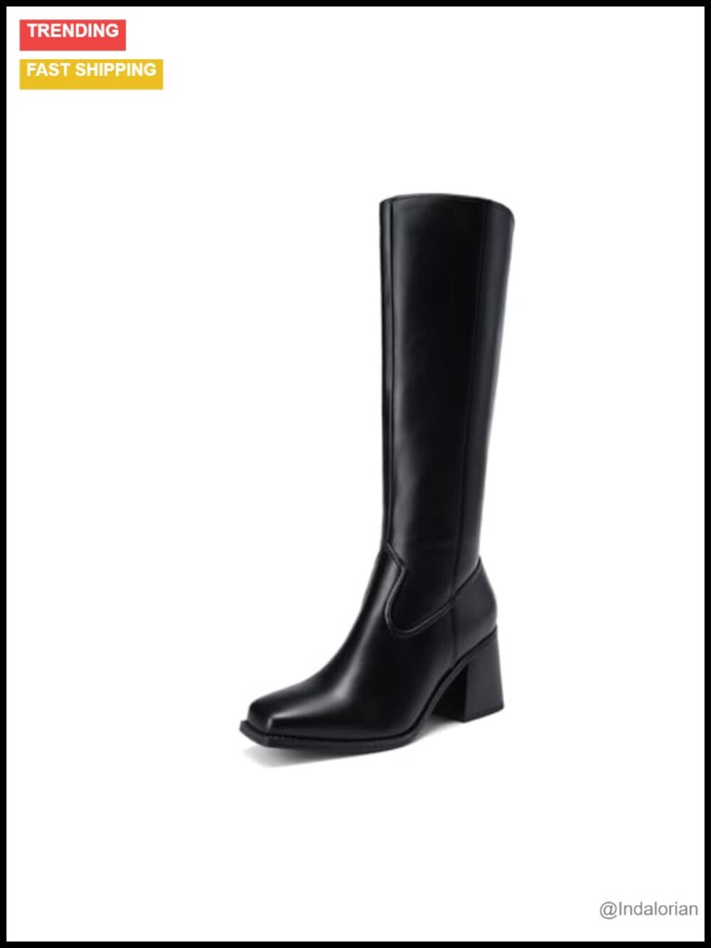 Women's Knee High Block Heel Tall Boots Faux Leather Square Toe Zip-Up